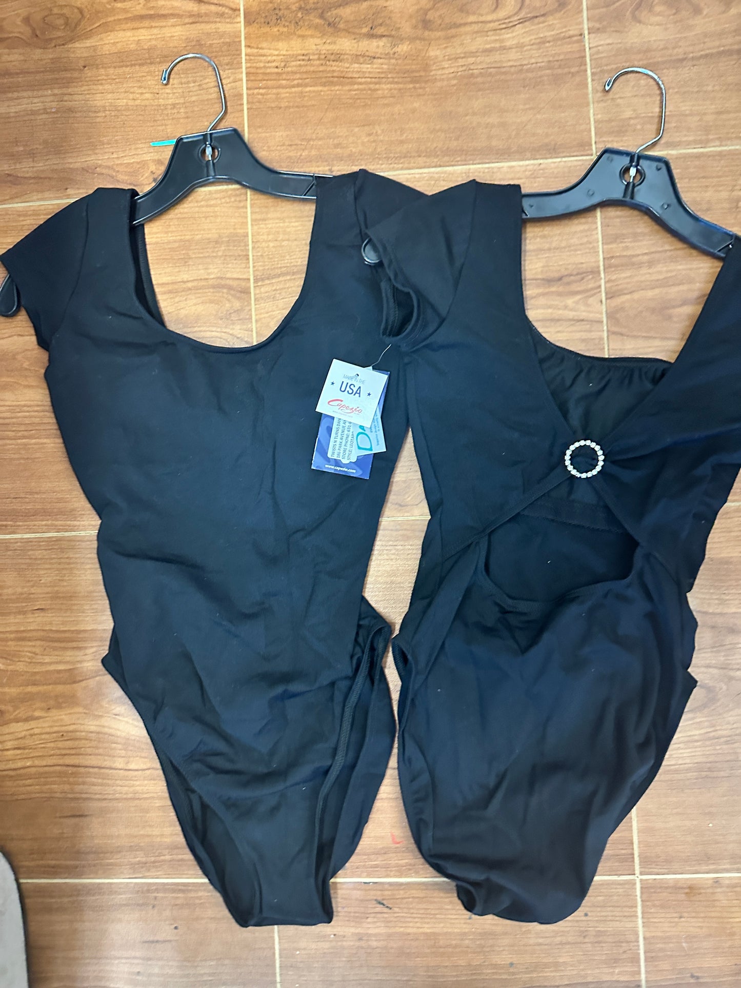 New Closeout Leotard Capezio 7431 Black Ballet Tap Jazz Cap Sleeve with Open Back