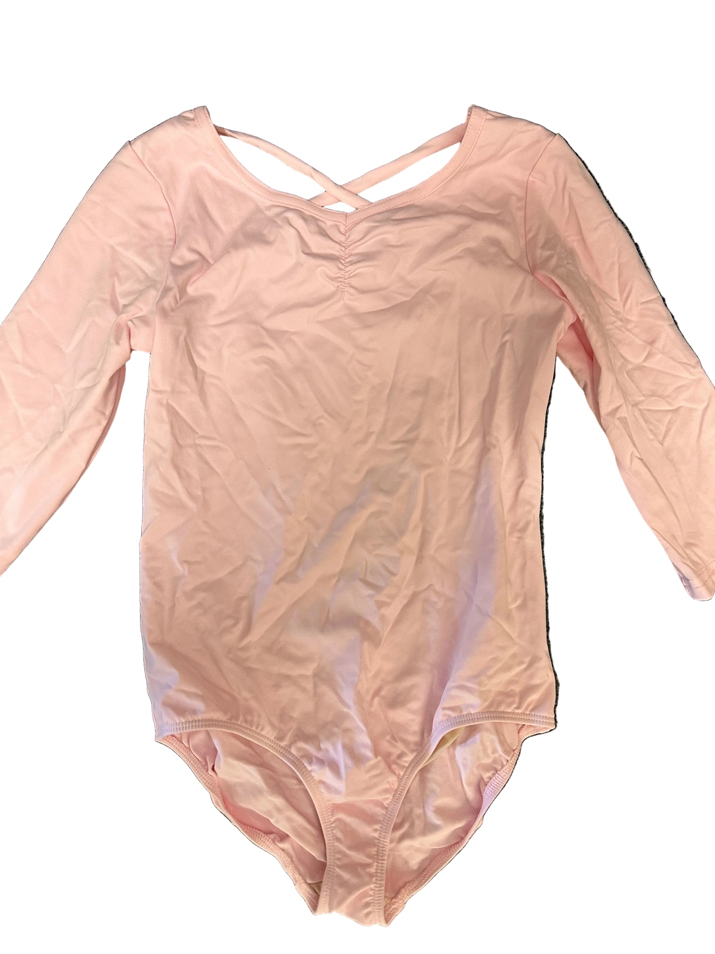Pre-Owned Leotard Medium Child Pink Danskin Now 3/4 Sleeve Cross Back