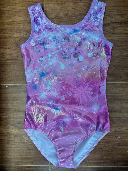 Pre-Owned Gymnastics Leotard XL Child Pink Sparkle Butterfly