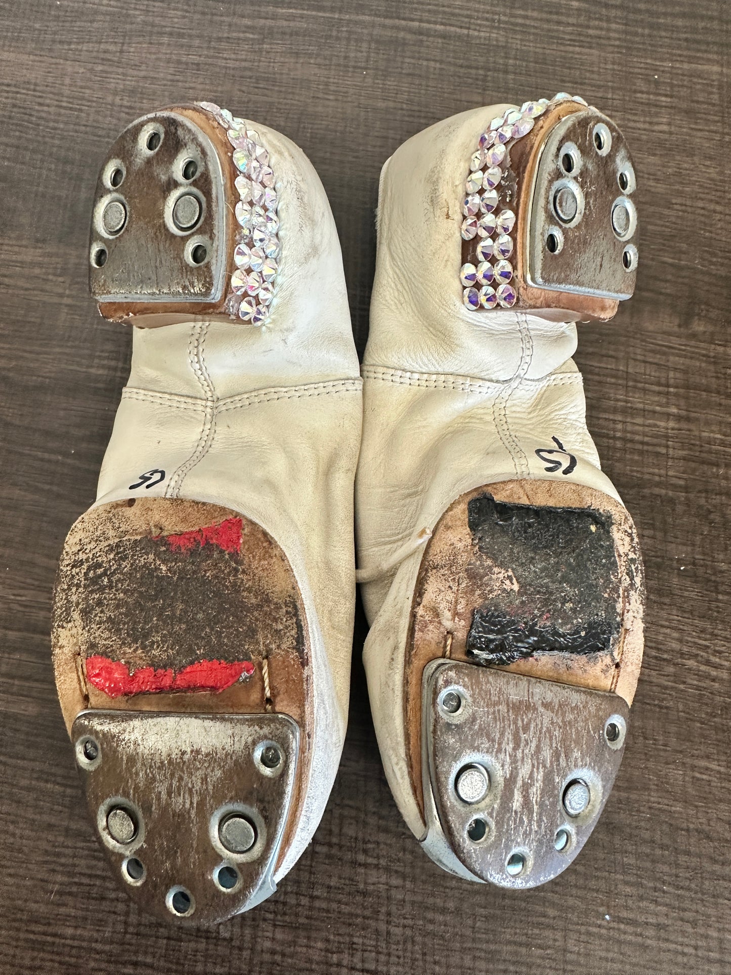 Pre-Owned Buck Clogging Shoes Steven Stompers 5.5M White Oxford Split Sole Buck Taps