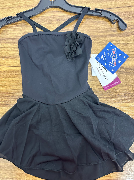 New Closeout Leotard Dress Motionwear 3797 Small Child Black Flower Trim Ballet Tap
