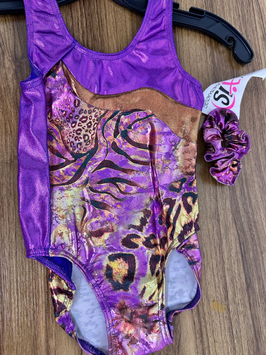 New Closeout Gymnastics Leotard Axis Small Child Metallic Animal Print Acro Tumbling