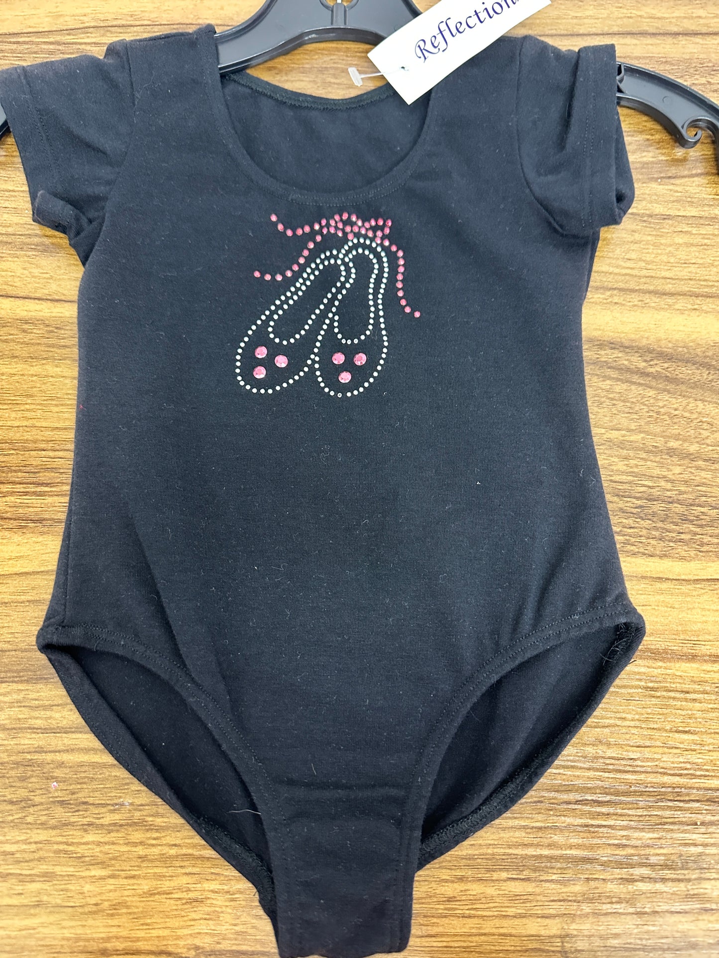 New Closeout Leotard Reflectionz XS Child Black Rhinestone Ballet Shoes Cotton
