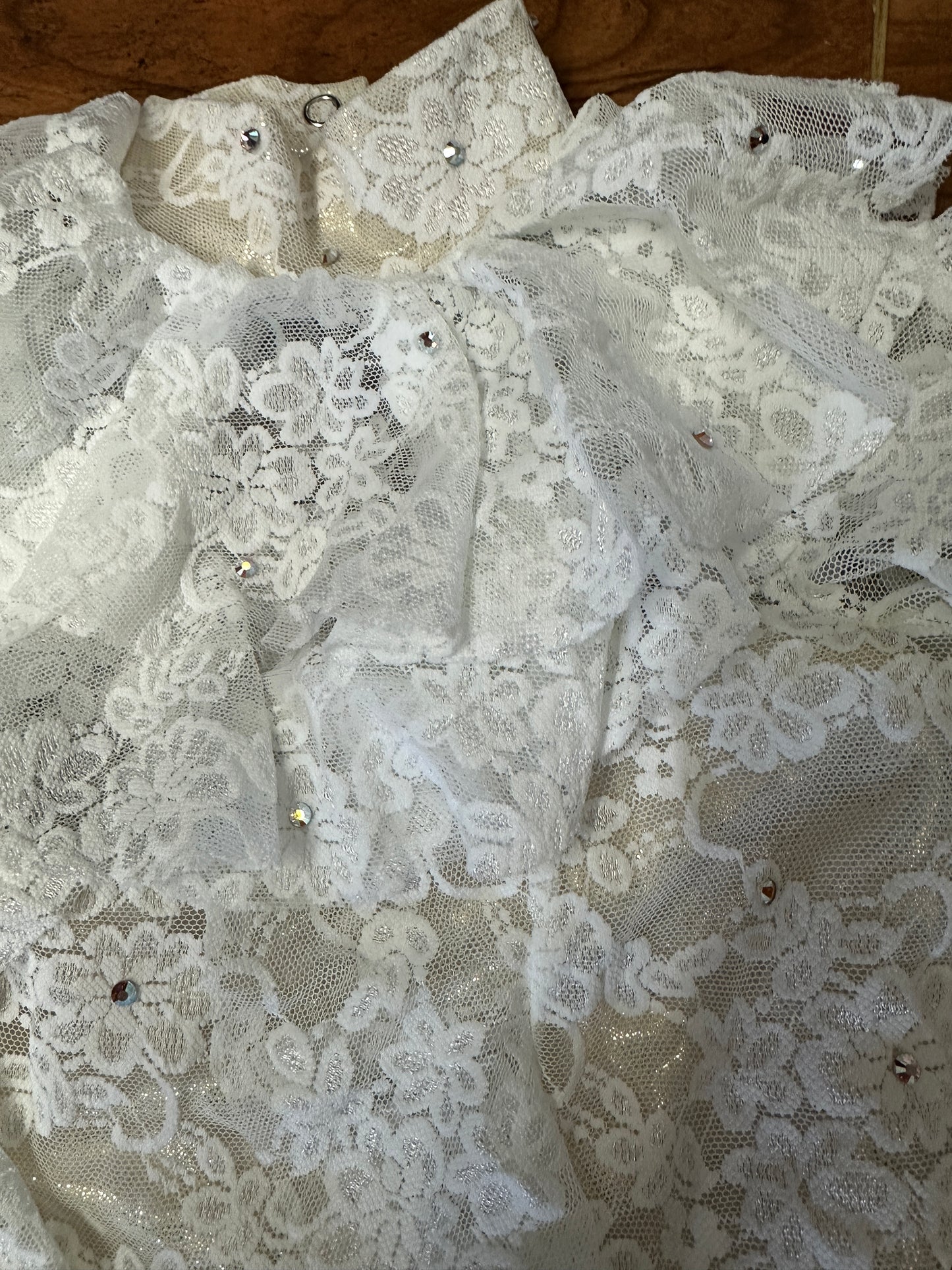 Pre-Owned Costume Intermediate Child White Weissman SL10547 Jazz Lyrical Contemporary Lace Ruffles Unitard