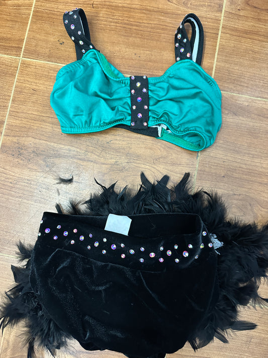 Pre-Owned 2pc Costume Kelle Large Child Green 2pc Feathers Jazz Stones