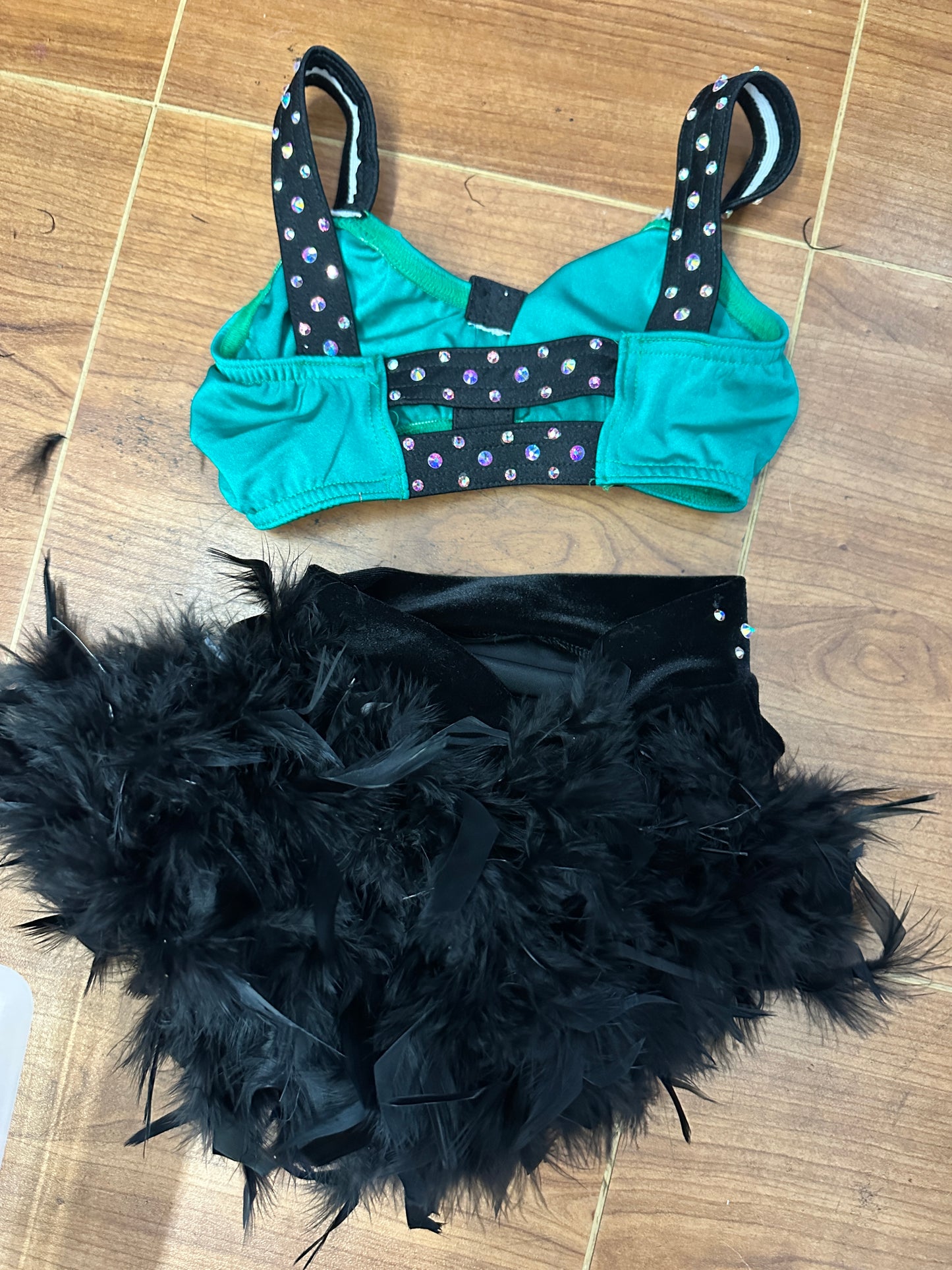 Pre-Owned 2pc Costume Kelle Large Child Green 2pc Feathers Jazz Stones