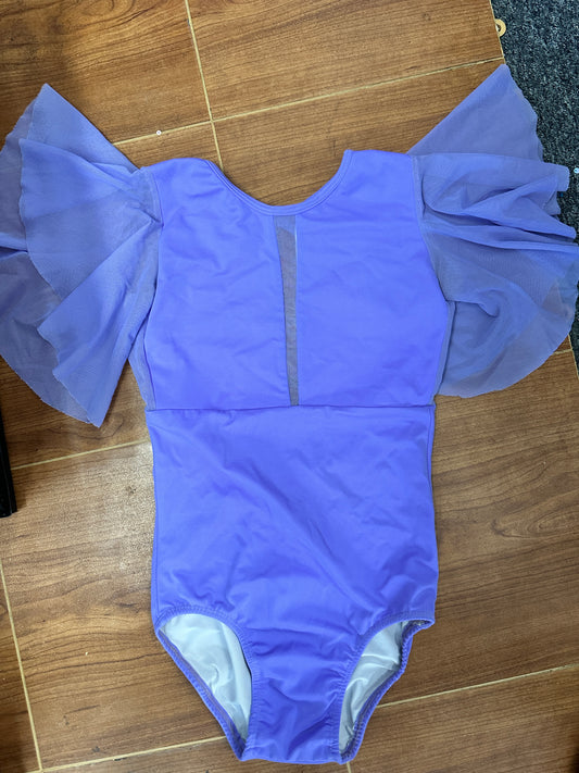 Pre-Owned Leotard 22 Couture Leotard Purple Lavender Flutter Sleeve Child Large 12