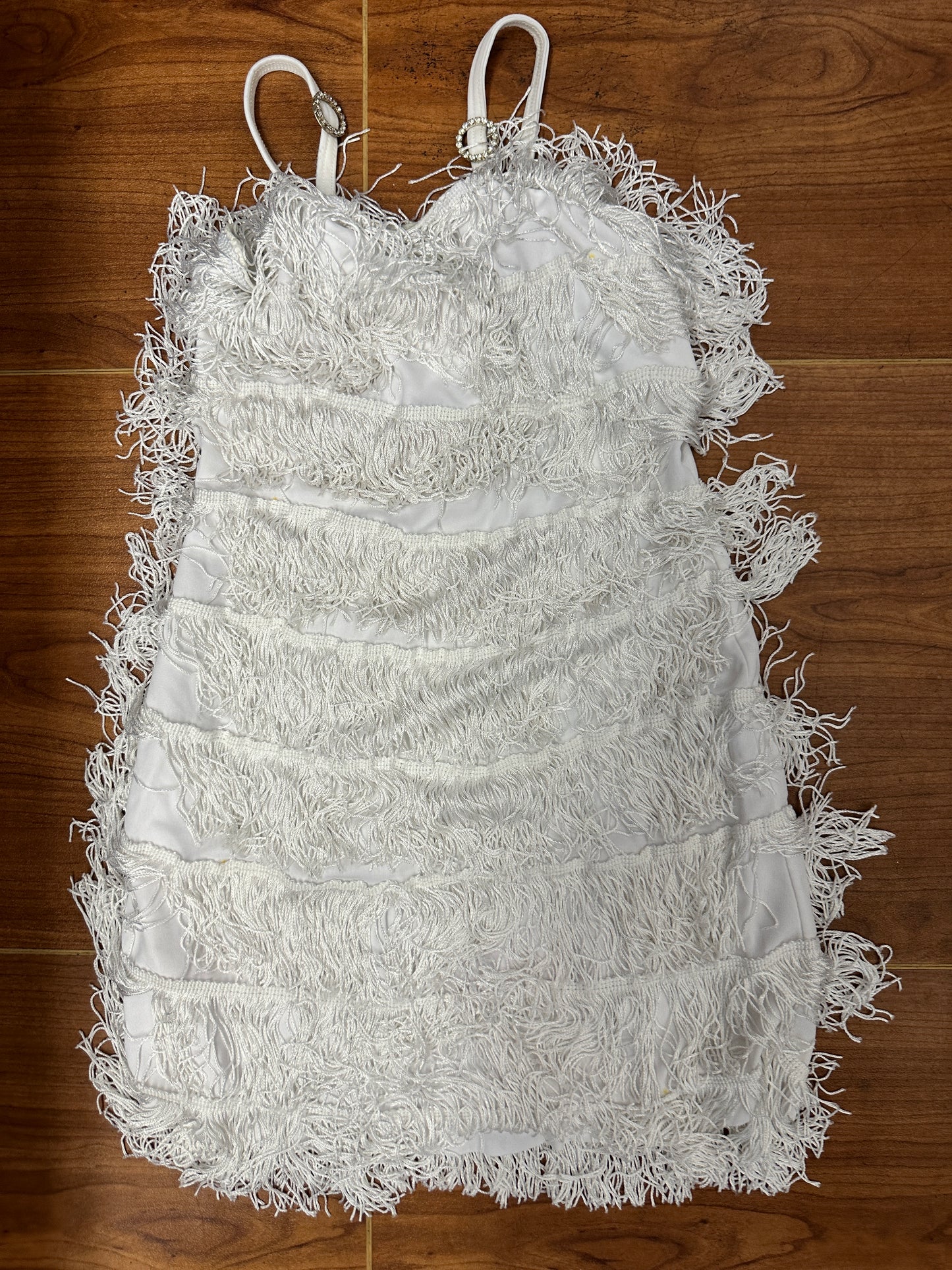 Pre-Owned Costume Weissman  2958 Medium Child White Fringe Jazz Tap Rhinestones