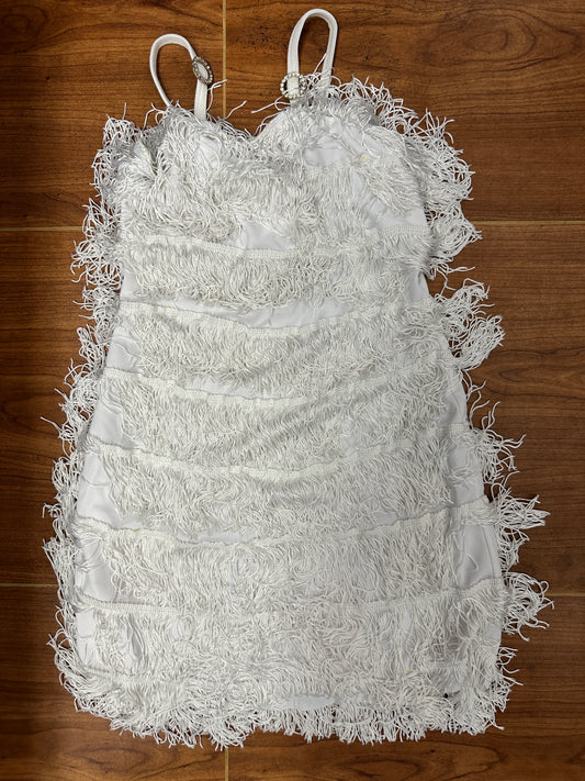 Pre-Owned Costume Weissman  2958 Medium Child White Fringe Jazz Tap Rhinestones