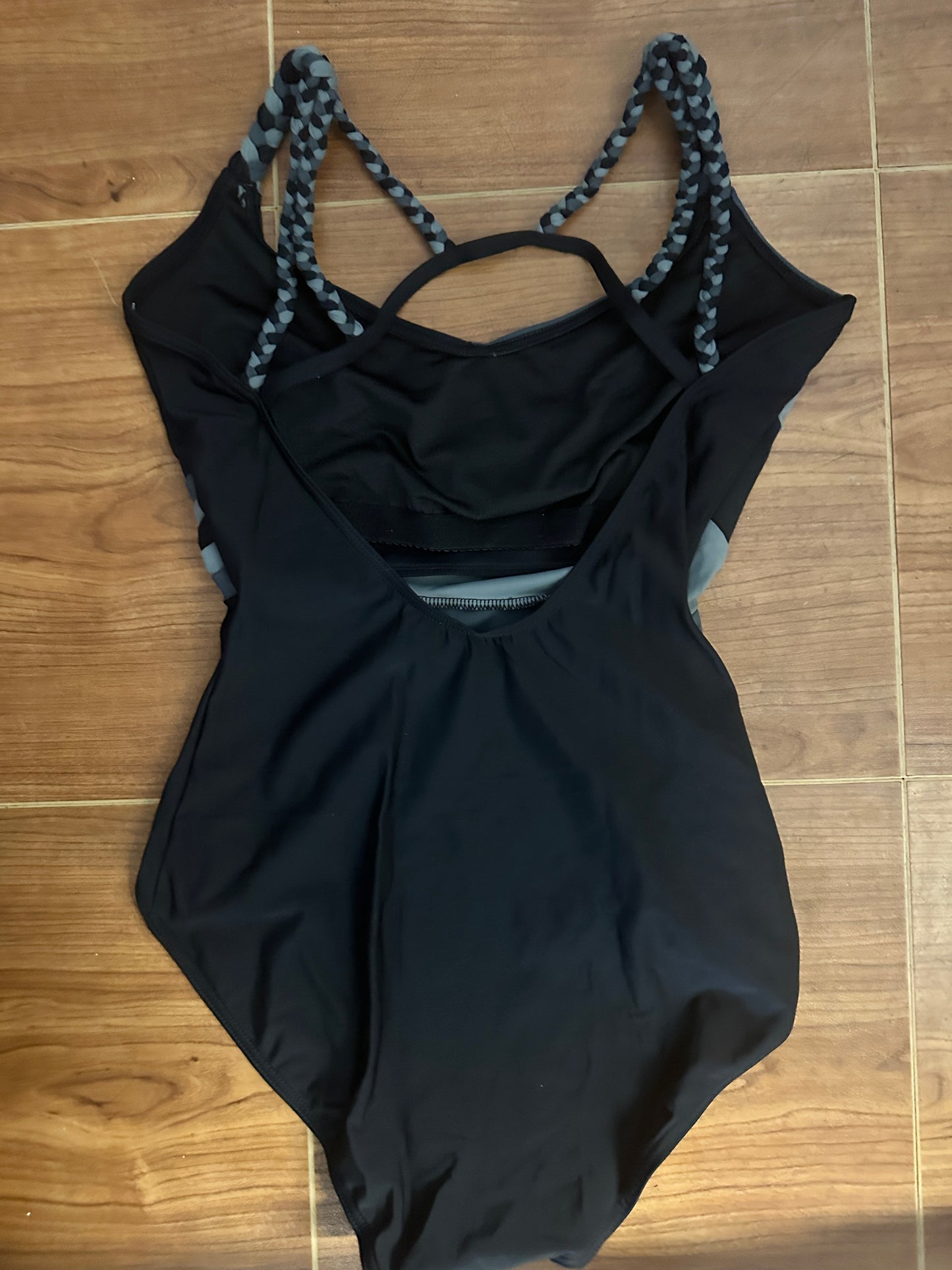 Pre-Owned Leotard Capezio Large Adult Black Gray Braided Ballet Tap Jazz Modern