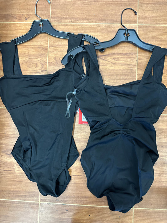 New Leotard Capezio 10309W Adult Black Wide Tank Pinch Mid Back Ballet Tap