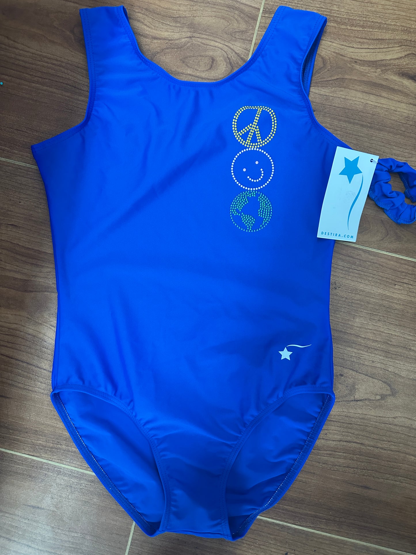 NEW Leotard Destira Peaceful Planet Adult XS Blue World Smiley Face Tumbling Acro