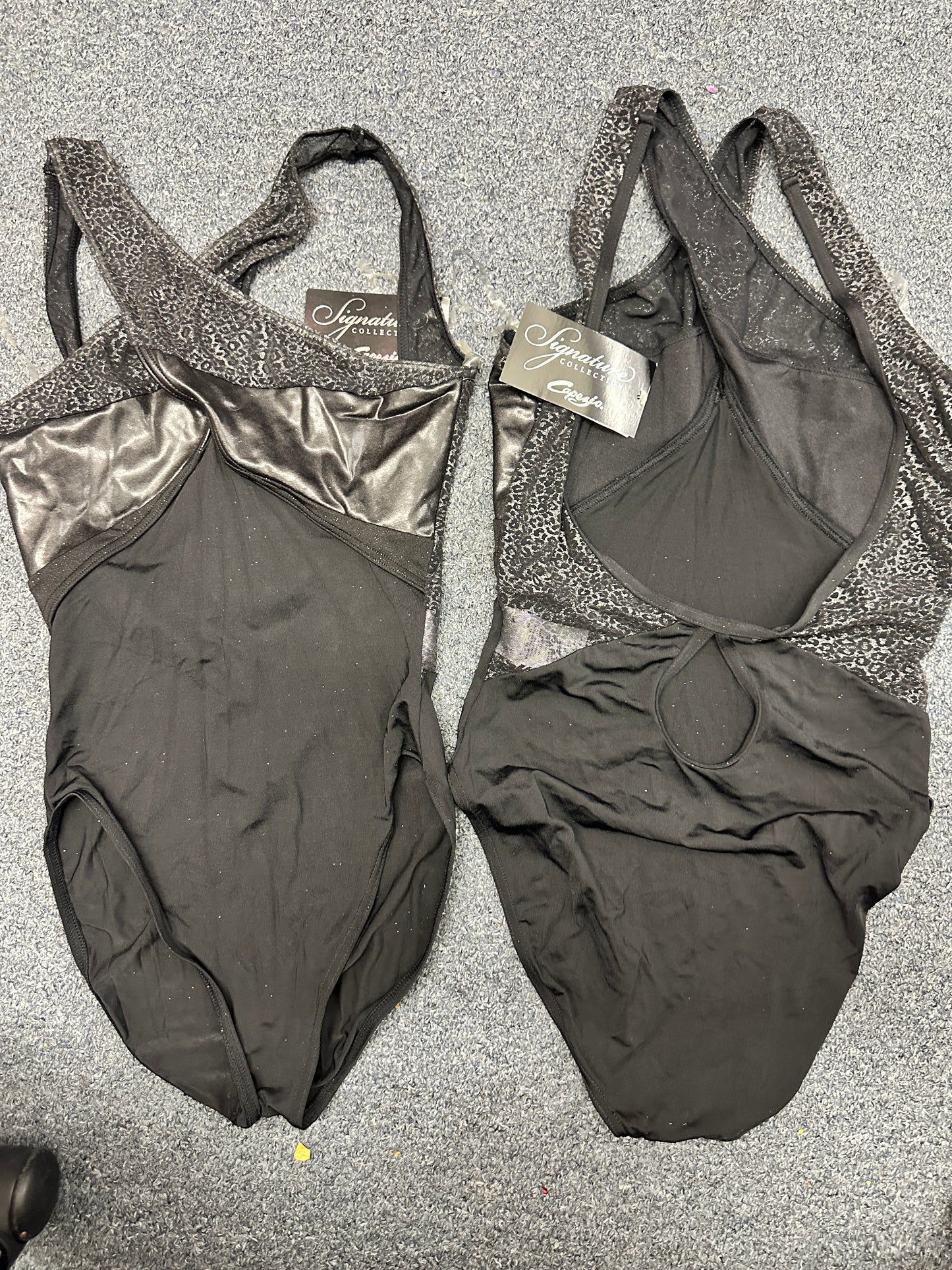 New Leotard Capezio 10062 Black with Leopard and Pleather Adult Ballet Modern Jazz
