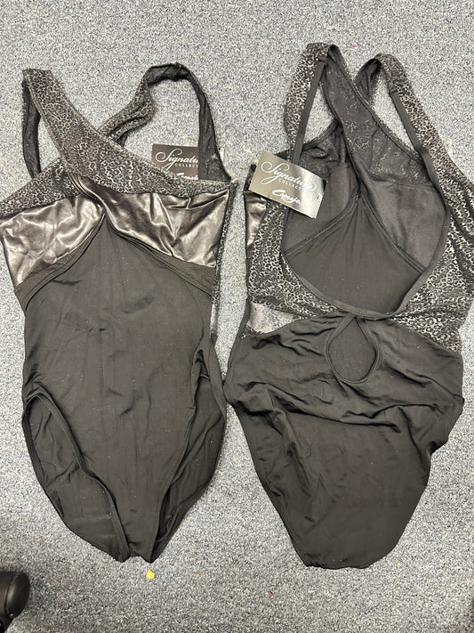 New Leotard Capezio 10062 Black with Leopard and Pleather Adult Ballet Modern Jazz