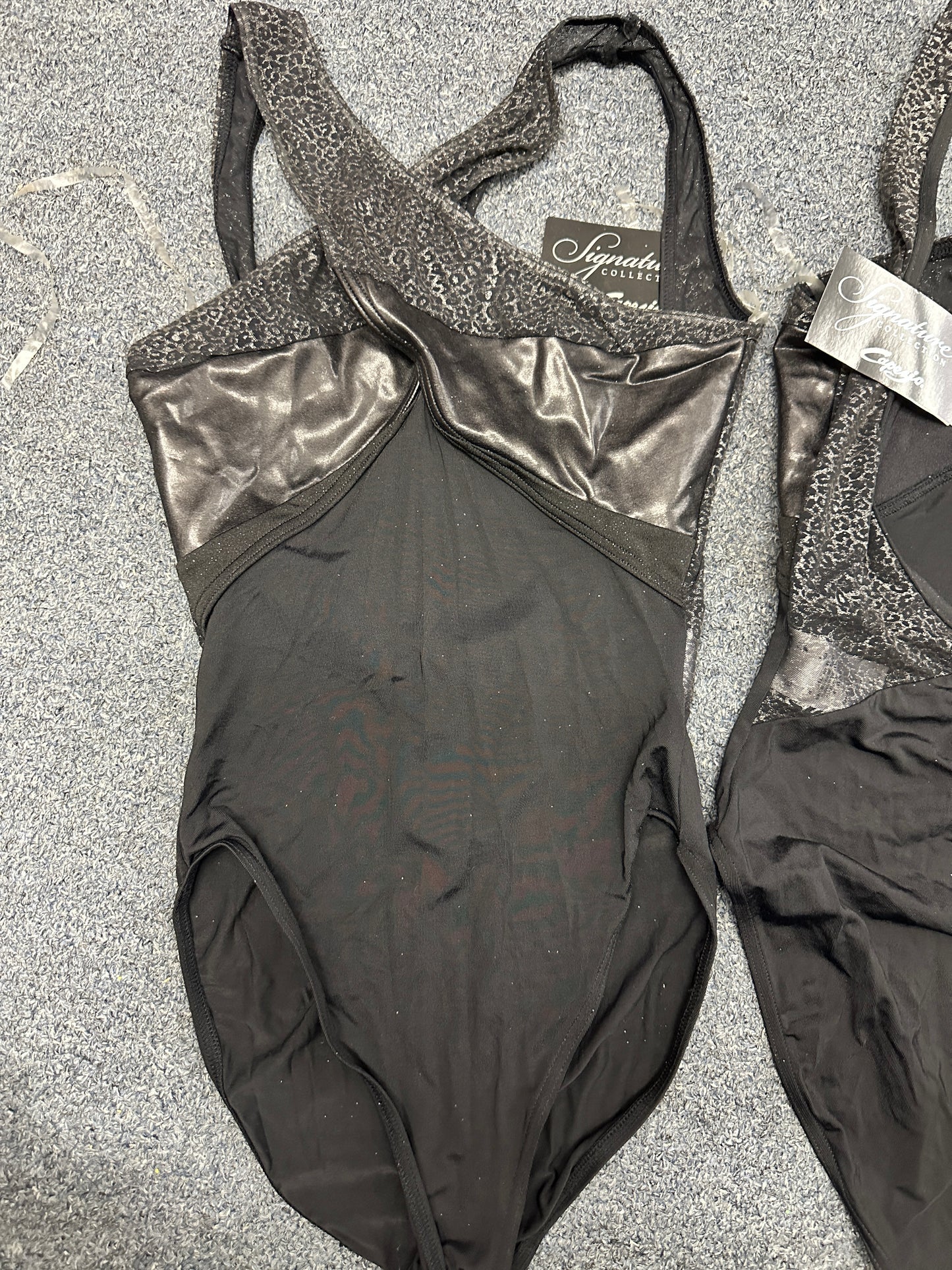 New Leotard Capezio 10062 Black with Leopard and Pleather Adult Ballet Modern Jazz