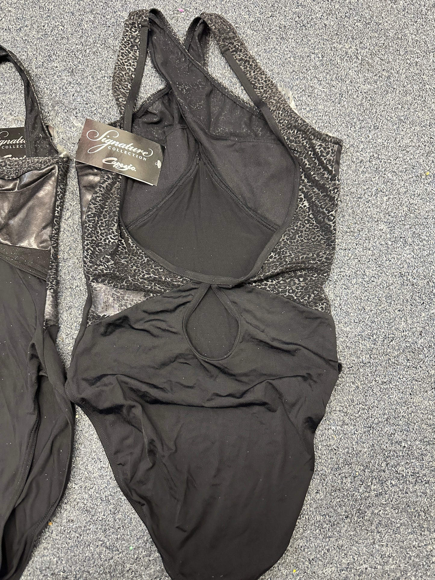 New Leotard Capezio 10062 Black with Leopard and Pleather Adult Ballet Modern Jazz