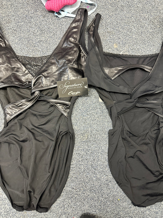 New Leotard Capezio 10064 Black with Leopard and Pleather Adult Ballet Modern Jazz