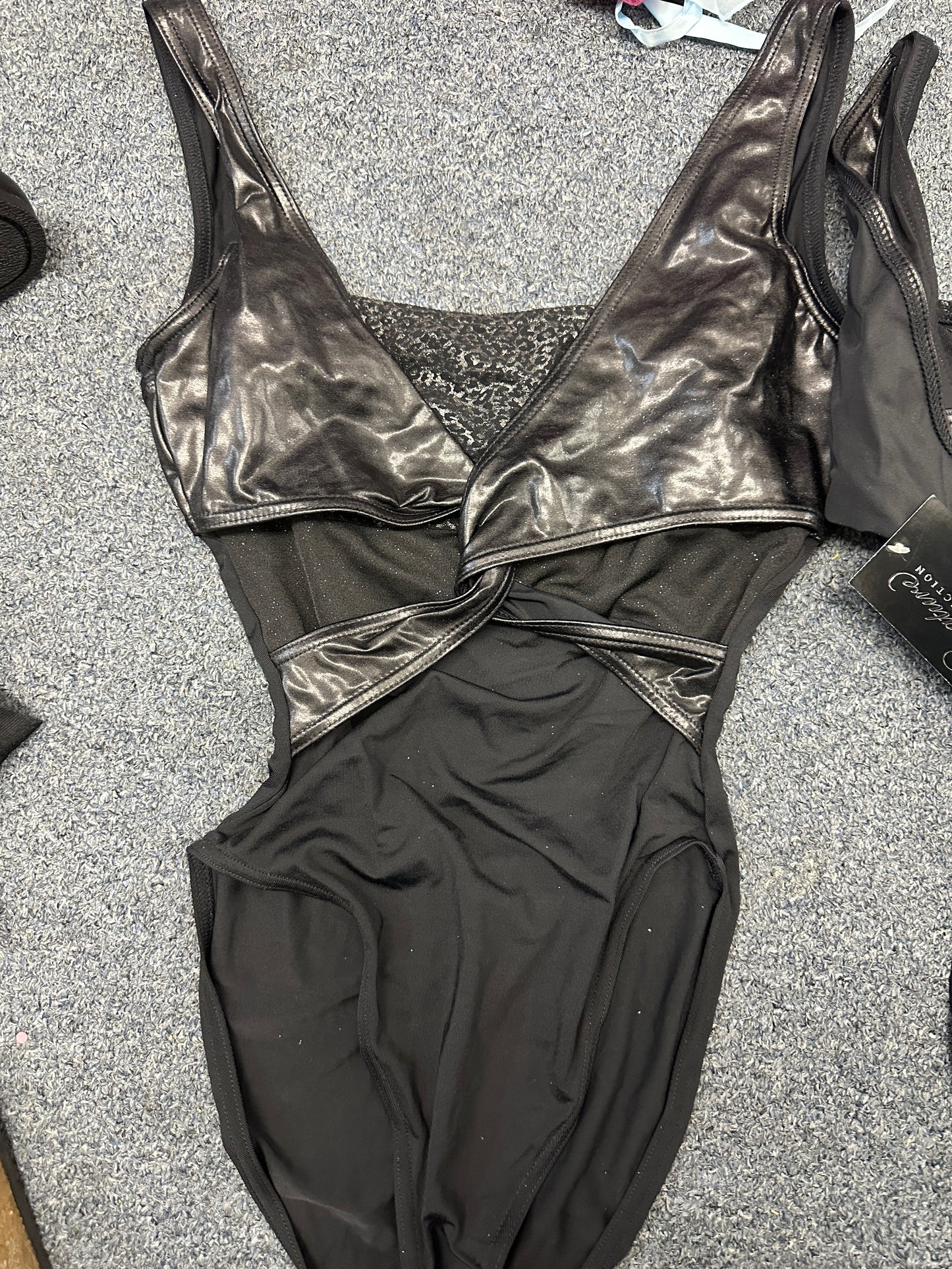 New Leotard Capezio 10064 Black with Leopard and Pleather Adult Ballet Modern Jazz