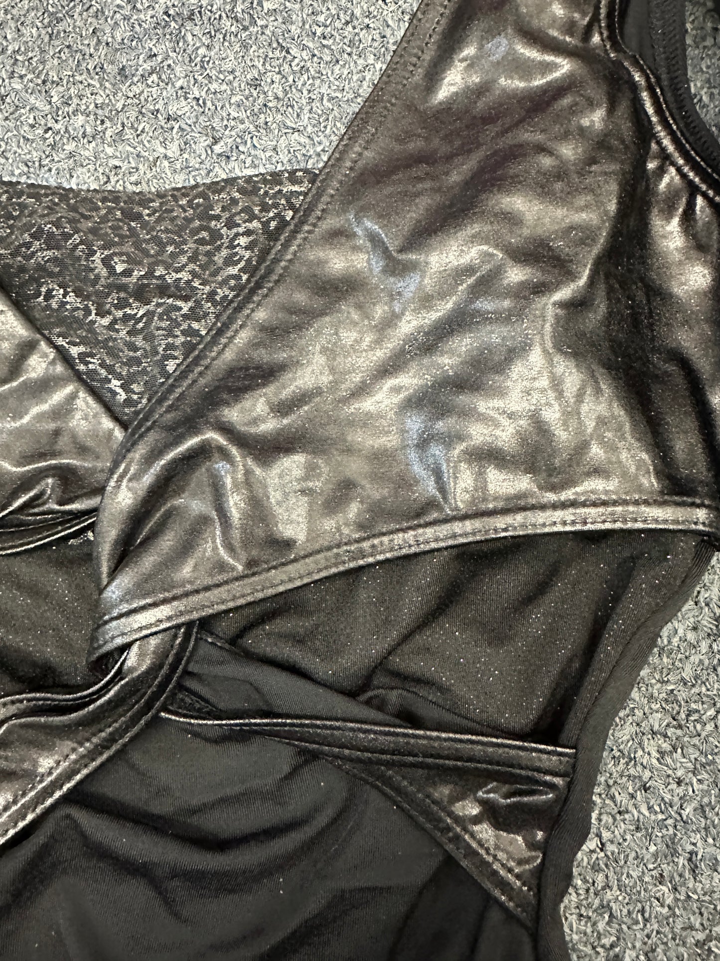 New Leotard Capezio 10064 Black with Leopard and Pleather Adult Ballet Modern Jazz
