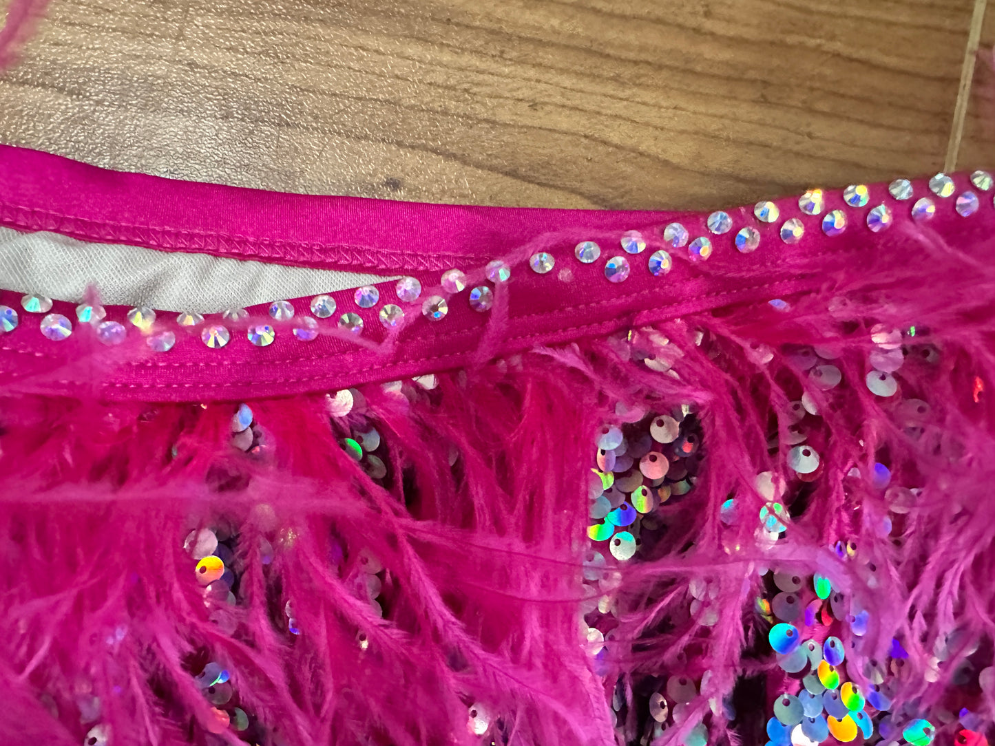Pre-Owned Skirt Medium Adult Pink Weissman S12145 Jazz Tap Musical Theater Sequin Feather
