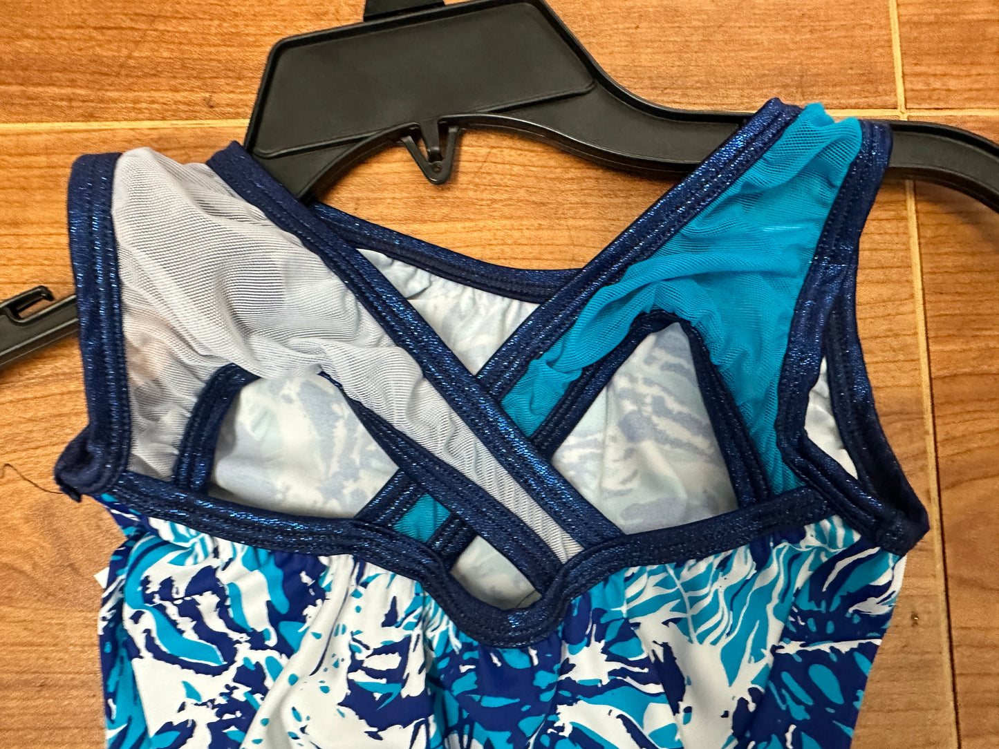 Pre-Owned Leotard Snowflake Designs XS Adult Blue Teal Print Gymnastics