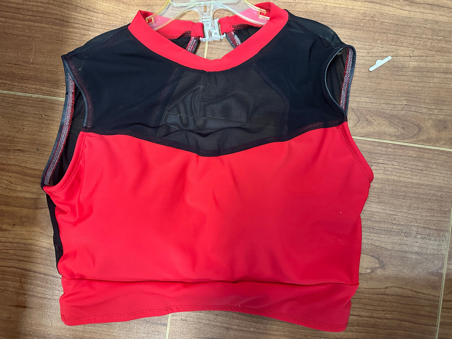 Pre-Owned Sports Bra Top Medium Adult Red Crop Mesh Accents