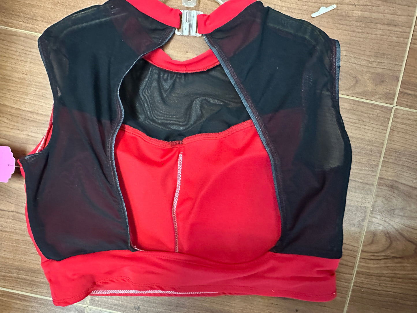 Pre-Owned Sports Bra Top Medium Adult Red Crop Mesh Accents