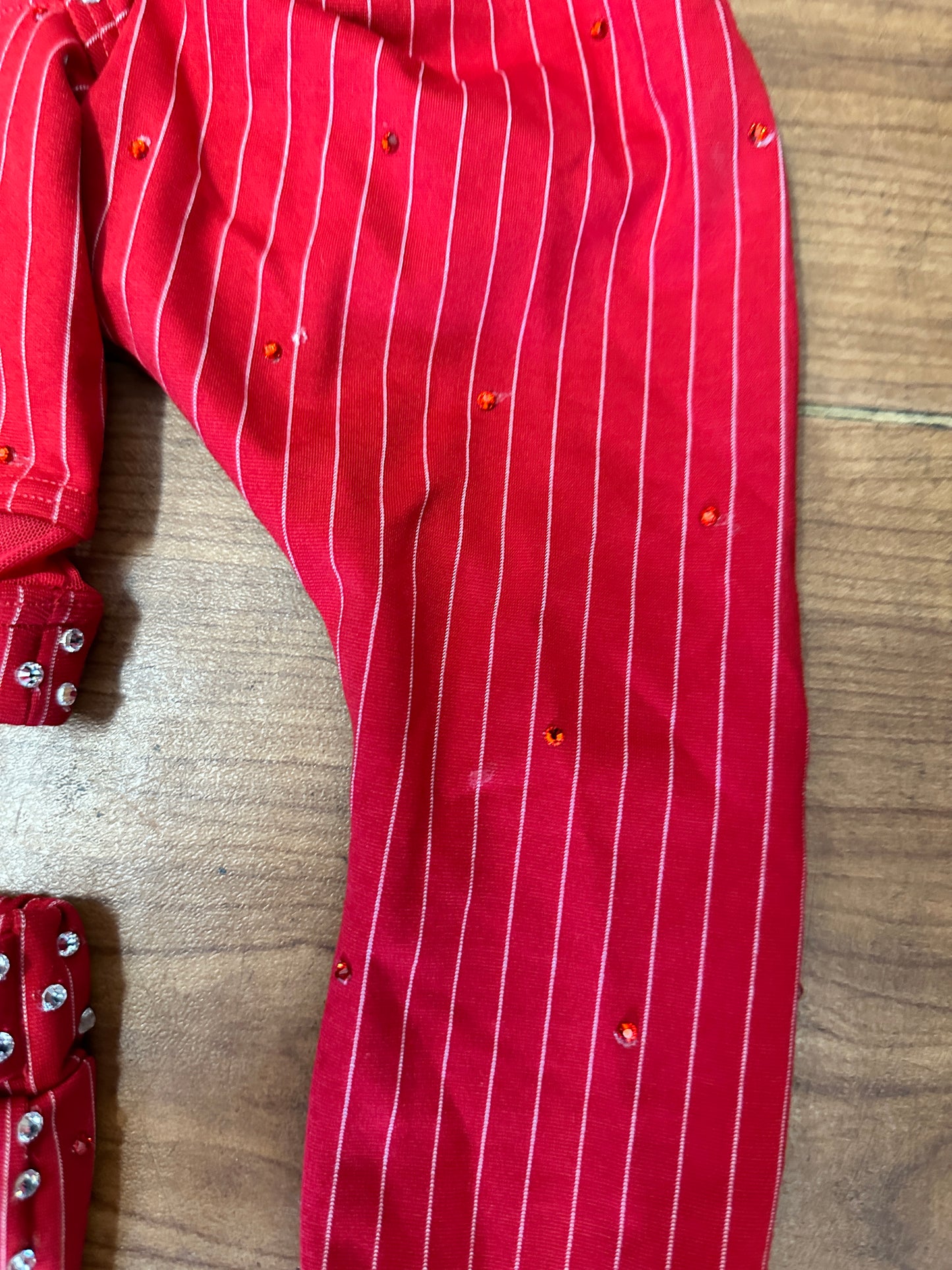 Pre-Owned Costume Small Child Red Weissman 16760 Jazz Tap Musical Theater 2 pc Pin Stripes Puffy Sleeves