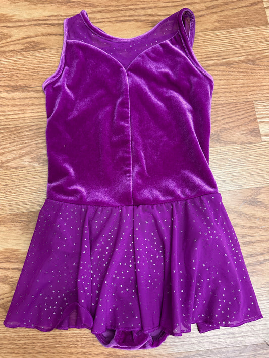 Pre-Owned Leotard Dress XS Child Dark Pink Capezio Sparkle Sleeve Velvet Ballet