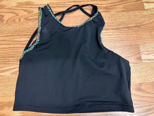 Pre-Owned Costume Crop Top Large Adult Black with AB Rhinestones Jazz Tap Modern