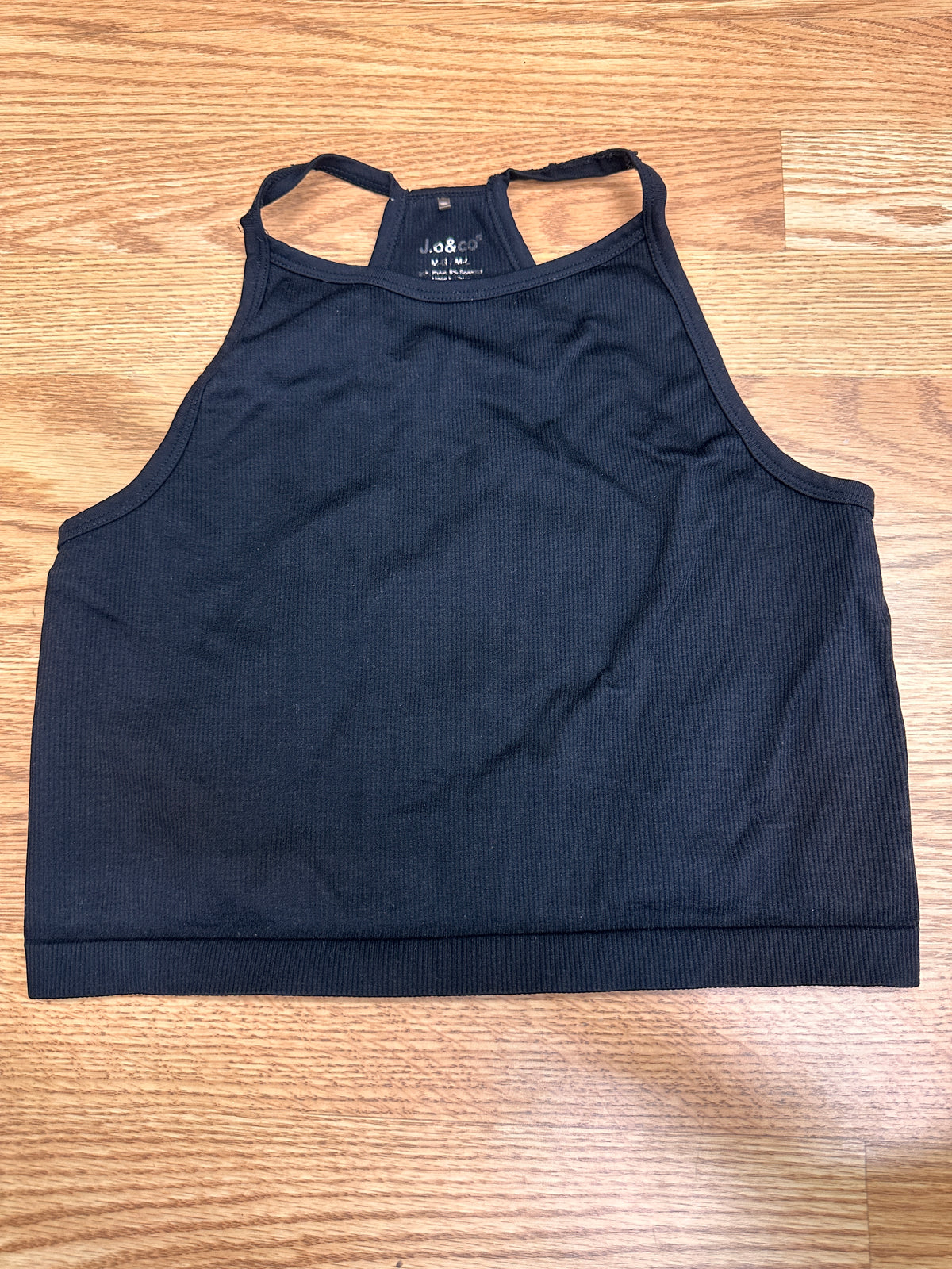 Pre-Owned Crop Top Sports Bra Black Medium Adult High Neck Ribbed Back
