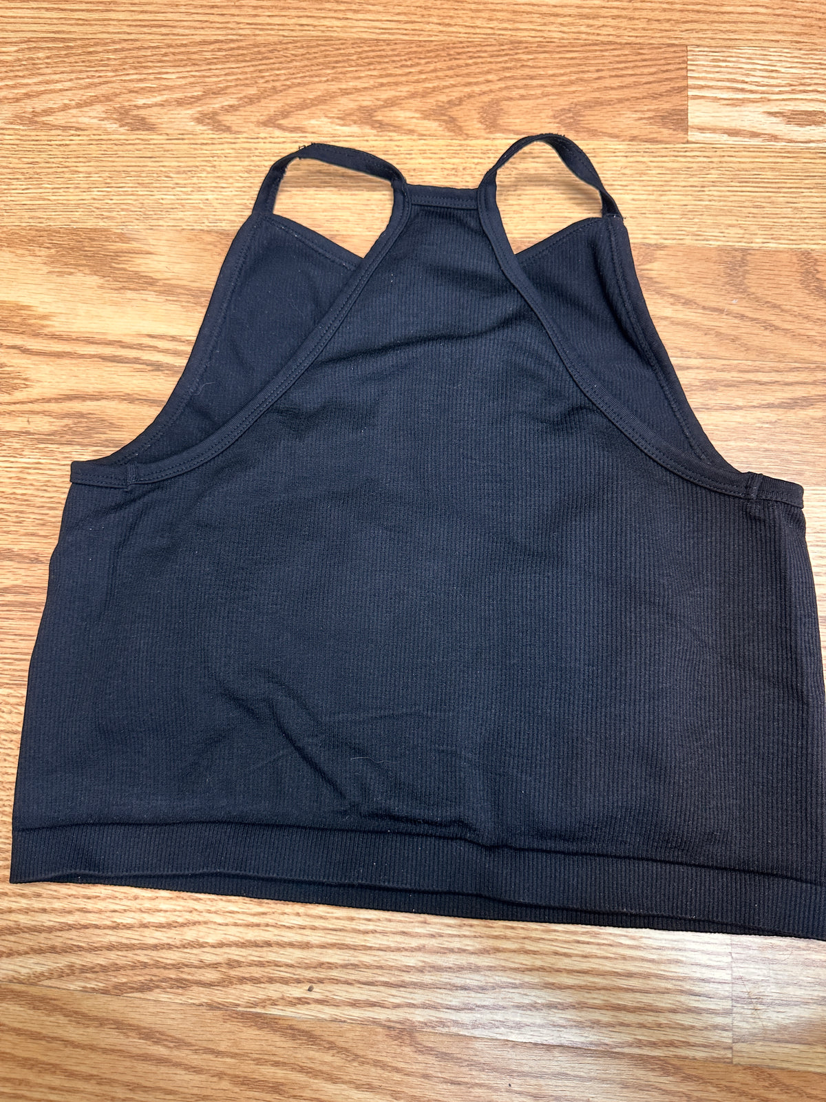 Pre-Owned Crop Top Sports Bra Black Medium Adult High Neck Ribbed Back