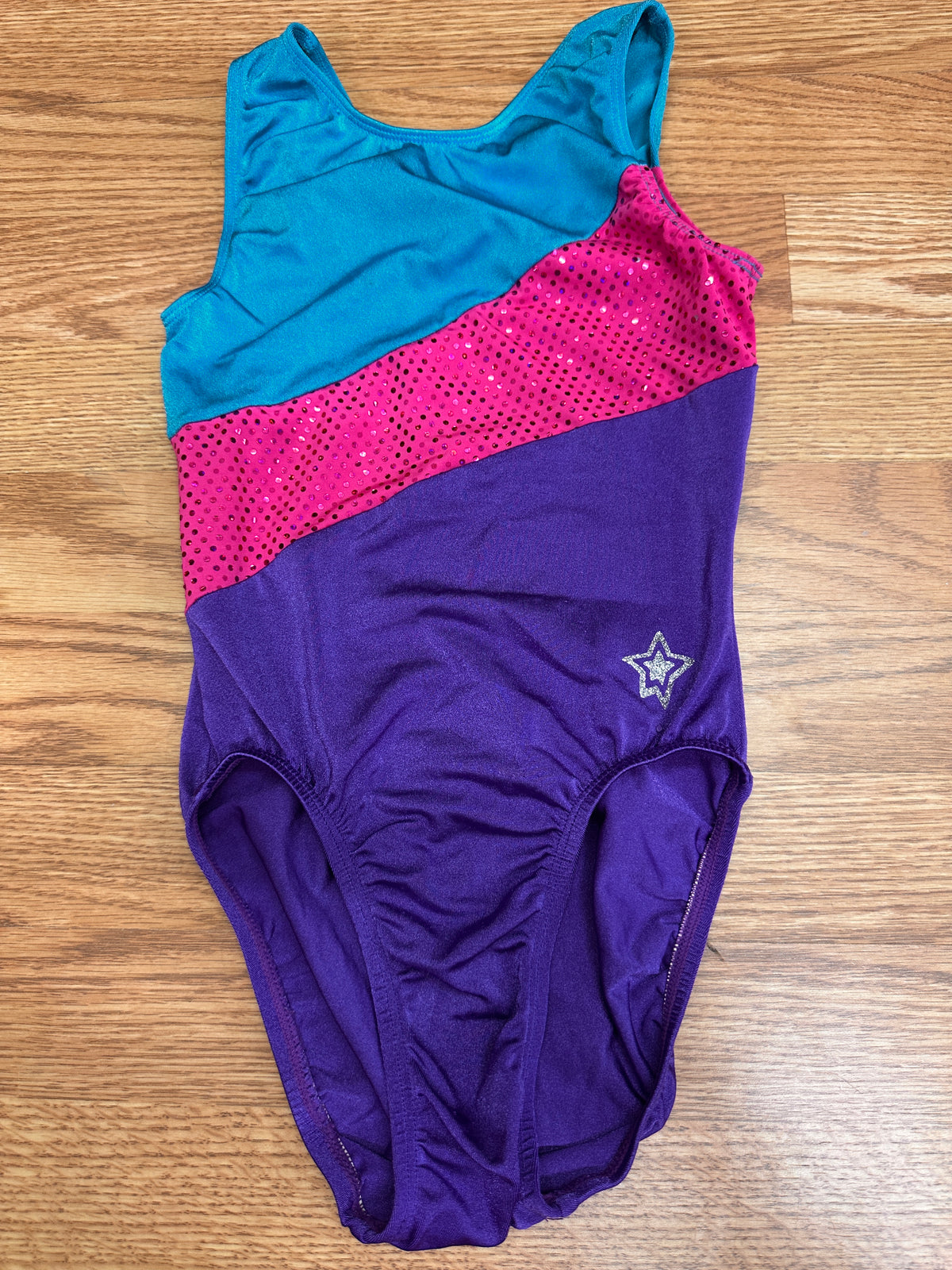 Pre-Owned Gymnastics Leotard GK Stars Large Child Colorful Sparkle Acro Tumbling