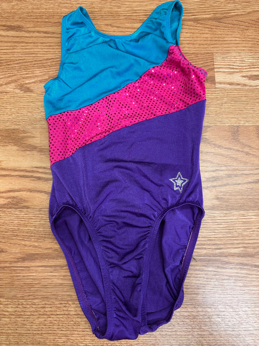 Pre-Owned Gymnastics Leotard GK Stars Large Child Colorful Sparkle Acro Tumbling