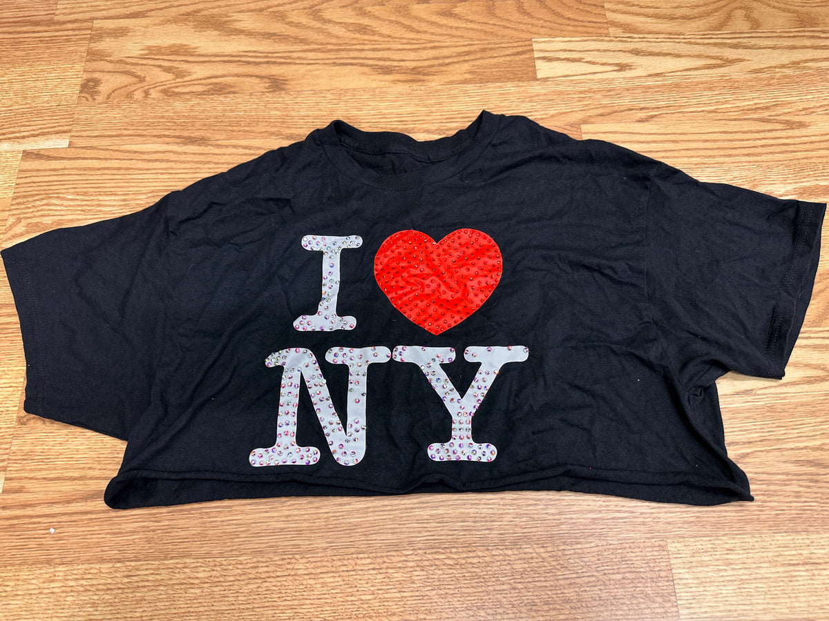 Pre-Owned Crop Tee I Love NY SPARKLES Medium Adult Black Red Jazz Tap Modern