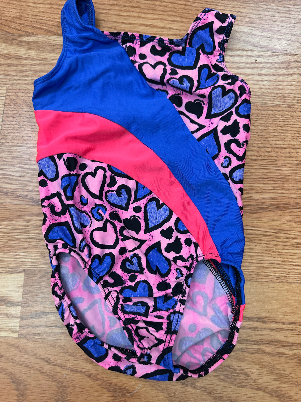 Pre-Owned Gymnastics Leotard Motionwear 6x-7 Child Pink Blue Heart Acro Tumbling