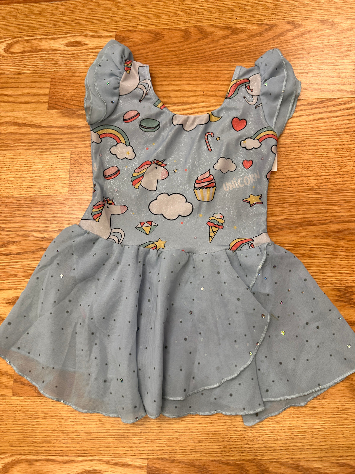 Pre-Owned Leotard Dress Medium Child Blue Unicorn Rainbow Sparkle Ballet Tap