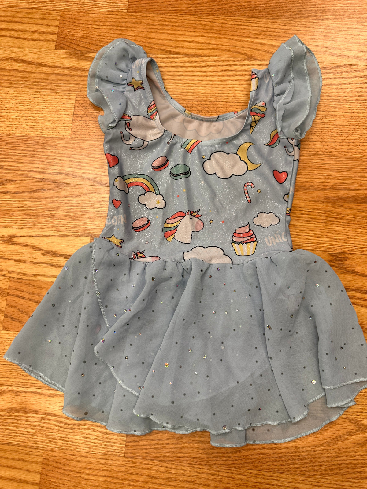 Pre-Owned Leotard Dress Medium Child Blue Unicorn Rainbow Sparkle Ballet Tap