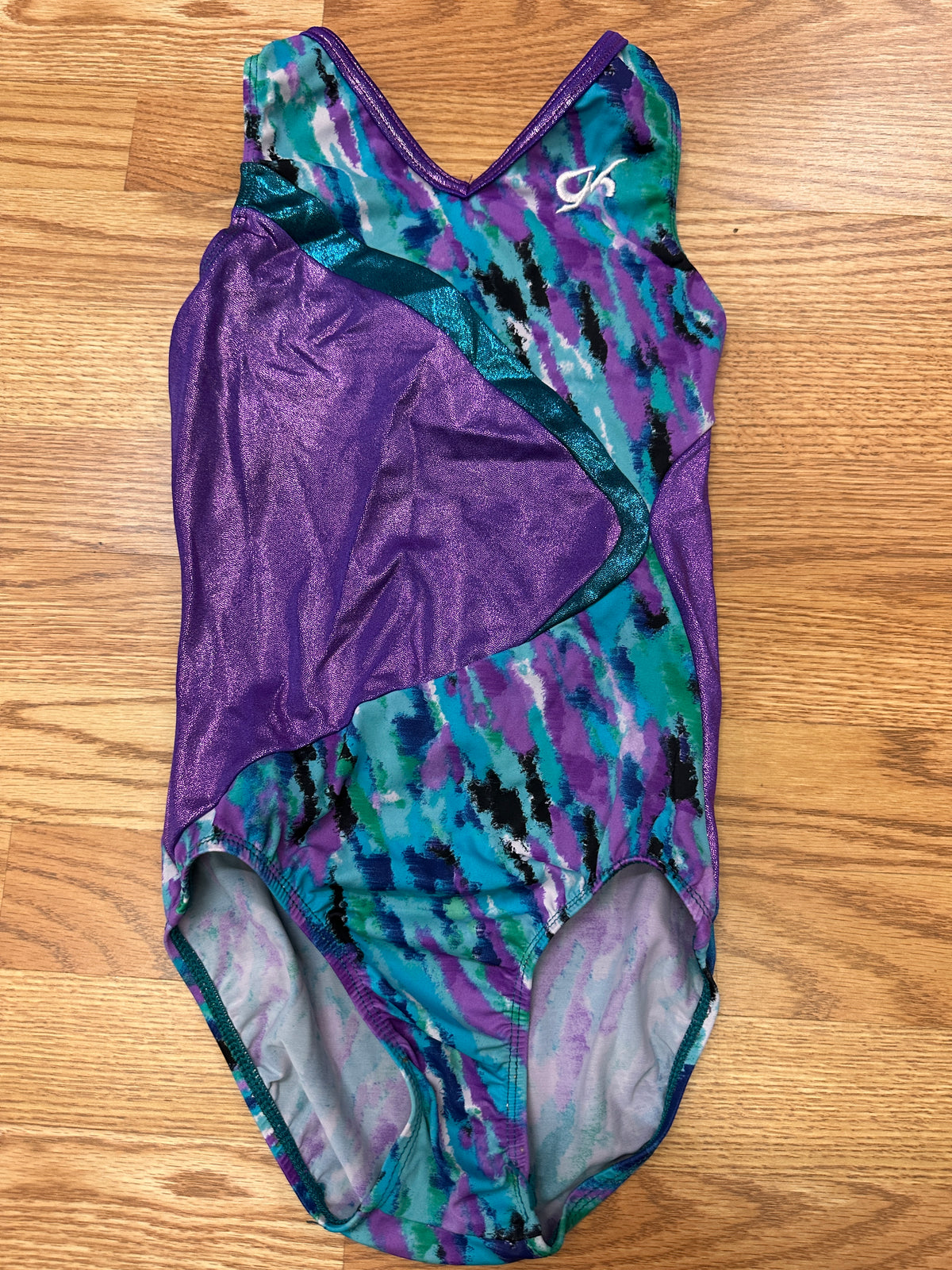 Pre-Owned Leotard Gk Elite Small Adult Purple Teal Print Gymnastics