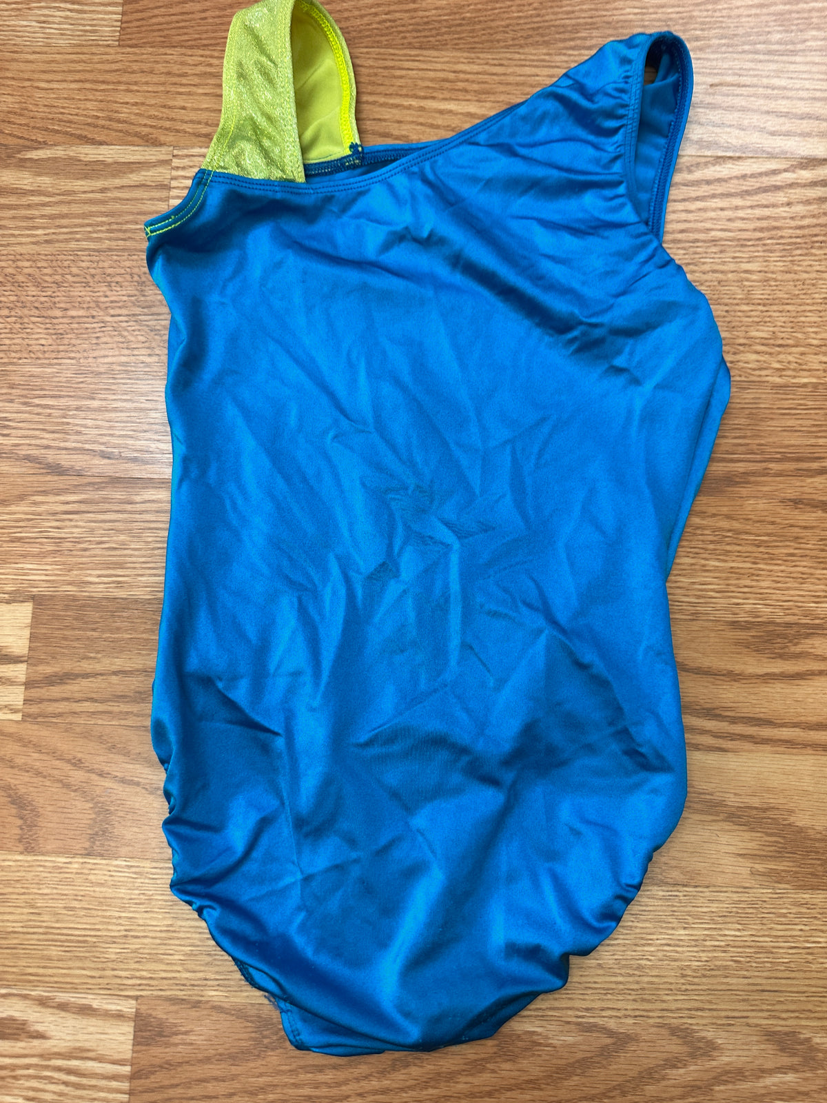 Pre-Owned Leotard Gk Elite Small Adult Turquoise Lime Sparkle Gymnastics