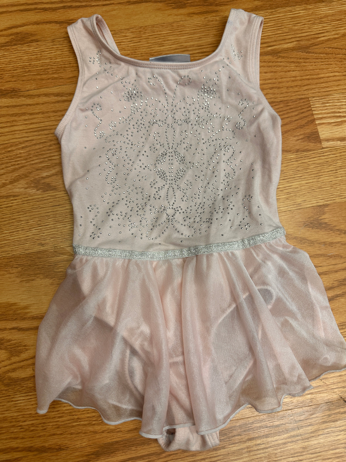 Pre-Owned Leotard Dress Small Child Lt Pink Freestyle Sparkle Flutter Sleeve Cotton