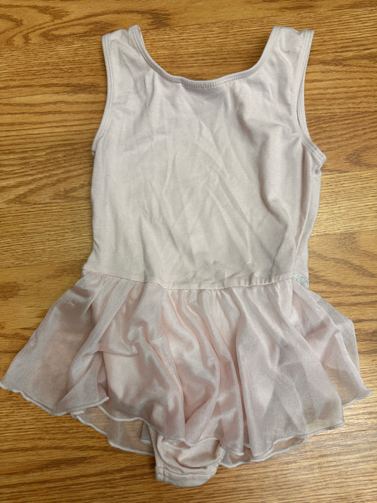 Pre-Owned Leotard Dress Small Child Lt Pink Freestyle Sparkle Flutter Sleeve Cotton