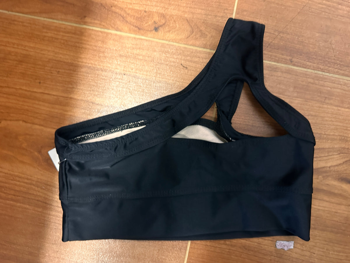 Pre-Owned Top Kandi Kouture XL Child Black Asymmetrical Jazz Cheer Modern