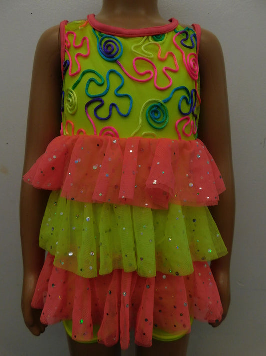 Pre-Owned Costume Weissman  7601 Small Child Yellow Layered Dress Jazz Sequin