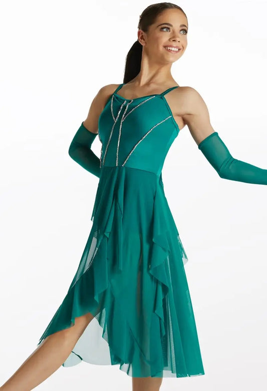 Pre-Owned Costume Weissman  16222 Large Child Green Handkerchief Skirt Lyrical Rhinestones