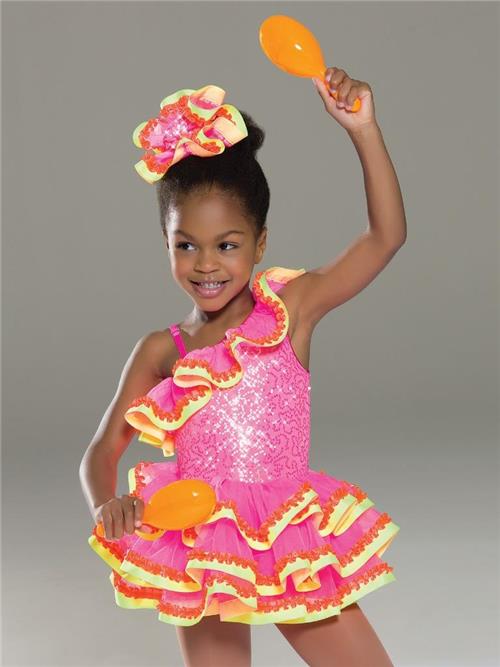 Pre-Owned Costume Small Child Neon Revolution RC17120 Jazz Tap Latin Musical Theater Neon Ruffles