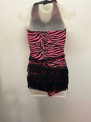 Pre-Owned Costume Weissman  4260 Large Child Pink Zebra Fringe Unitard Jazz Pageant