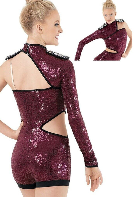 Pre-Owned Costume Balera  SQ8100 Medium Child Burgundy Unitard Jazz Modern Sequin