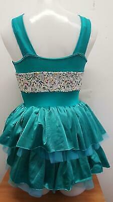 Pre-Owned Costume Curtain Call  E1787 Medium Adult Teal Layered Dress Jazz Tap Sequin