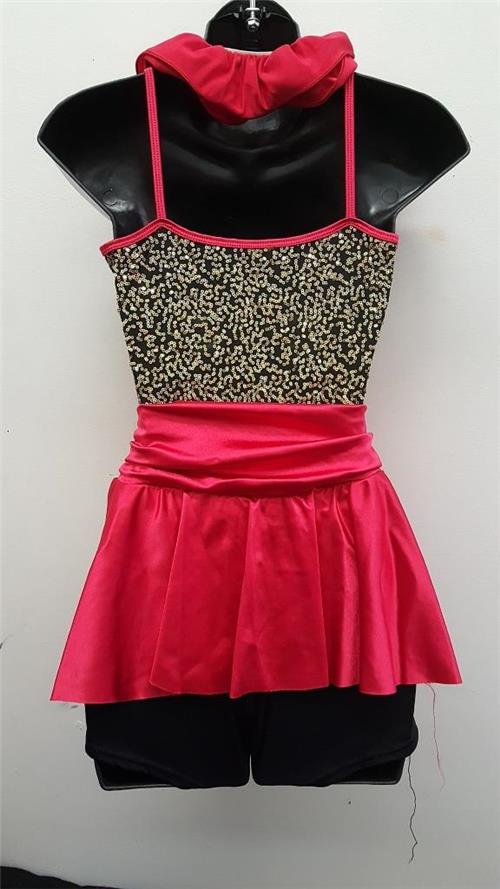Pre-Owned Costume Small Adult Red Curtain Call E1245 Jazz Tap Musical Theater Dress Sequin Ruffles